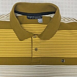 Rocawear Mens 2XL Striped Polo Shirt‎ Mustard Yellow Olive Green Y2K Streetwear